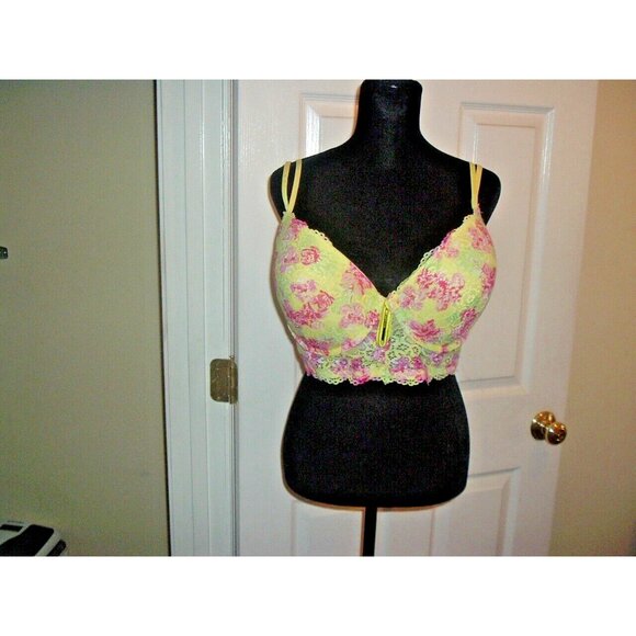 Kiss & Tell Yellow Red Green Floral Lace Bra 44D Wide Band, Intimate Apparel - Picture 1 of 11